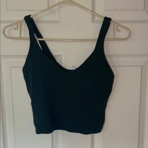Dark Green Lululemon Women's V-Neck Cropped Top With Built-In Sports Bra